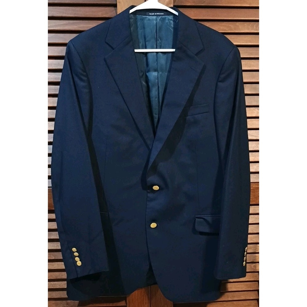 Lands' End Blazer 42L Navy Wool Two Gold Button Sport Coat‎ Classic